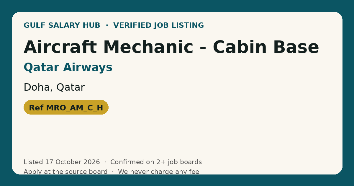 Aircraft Mechanic - Cabin Base job at Qatar Airways in Doha, Qatar — listed 17 October 2026