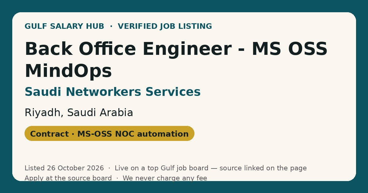 Back Office Engineer - MS OSS MindOps job at Saudi Networkers Services in Riyadh, Saudi Arabia — listed 26 October 2026