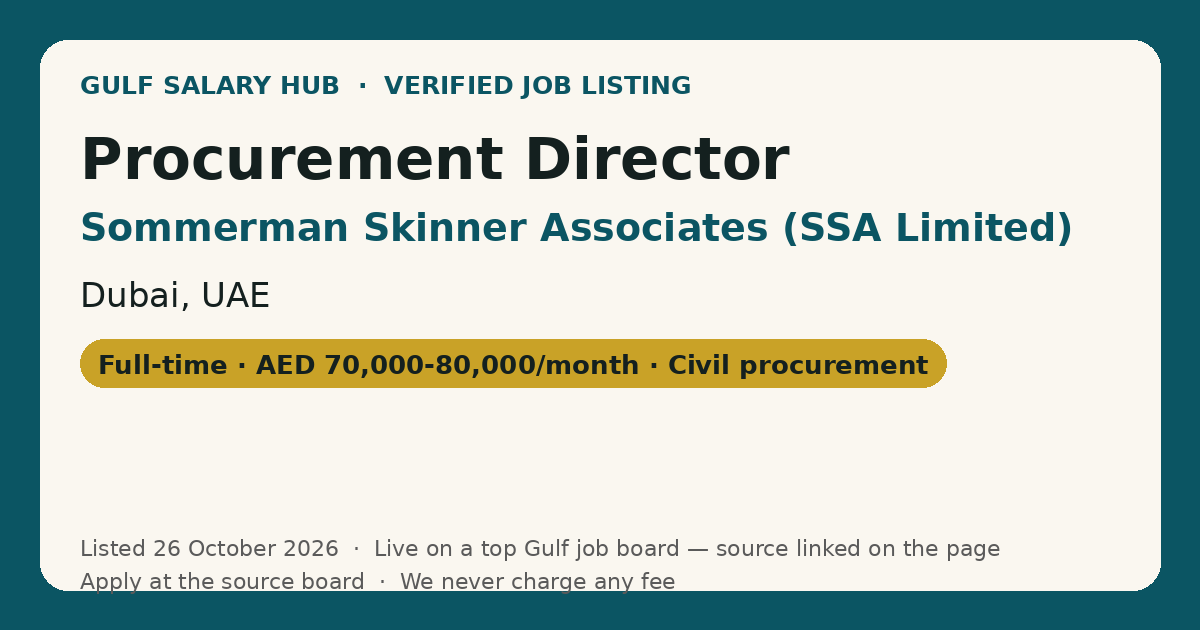 Procurement Director job at Sommerman Skinner Associates (SSA Limited) in Dubai, UAE — listed 26 October 2026